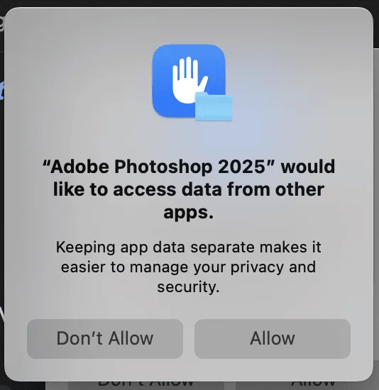 Adobe Photoshop 2025 macOS access screen