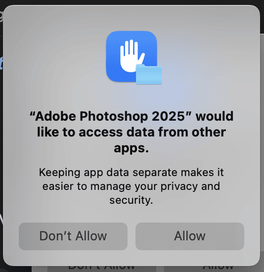 Adobe Photoshop 2025 macOS access screen
